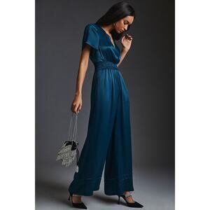 Anthropologie The Somerset Collection V-neck Wide Leg Jumpsuit Blue Medium